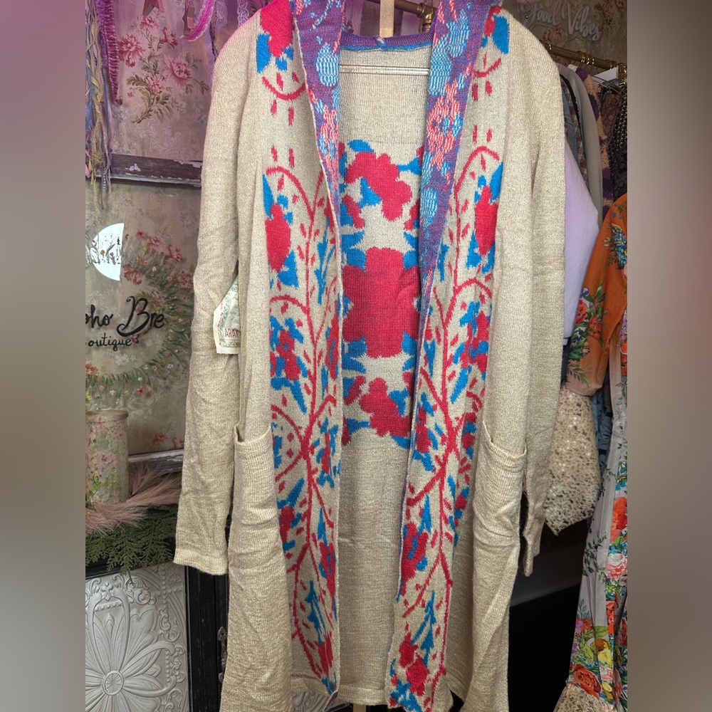 Aratta Beige and Multicolor Patterned Cardigan wi… - image 1